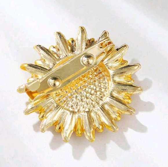 Sunflower Rhinestone Brooch Pin Gold and Black - Picture 2 of 6